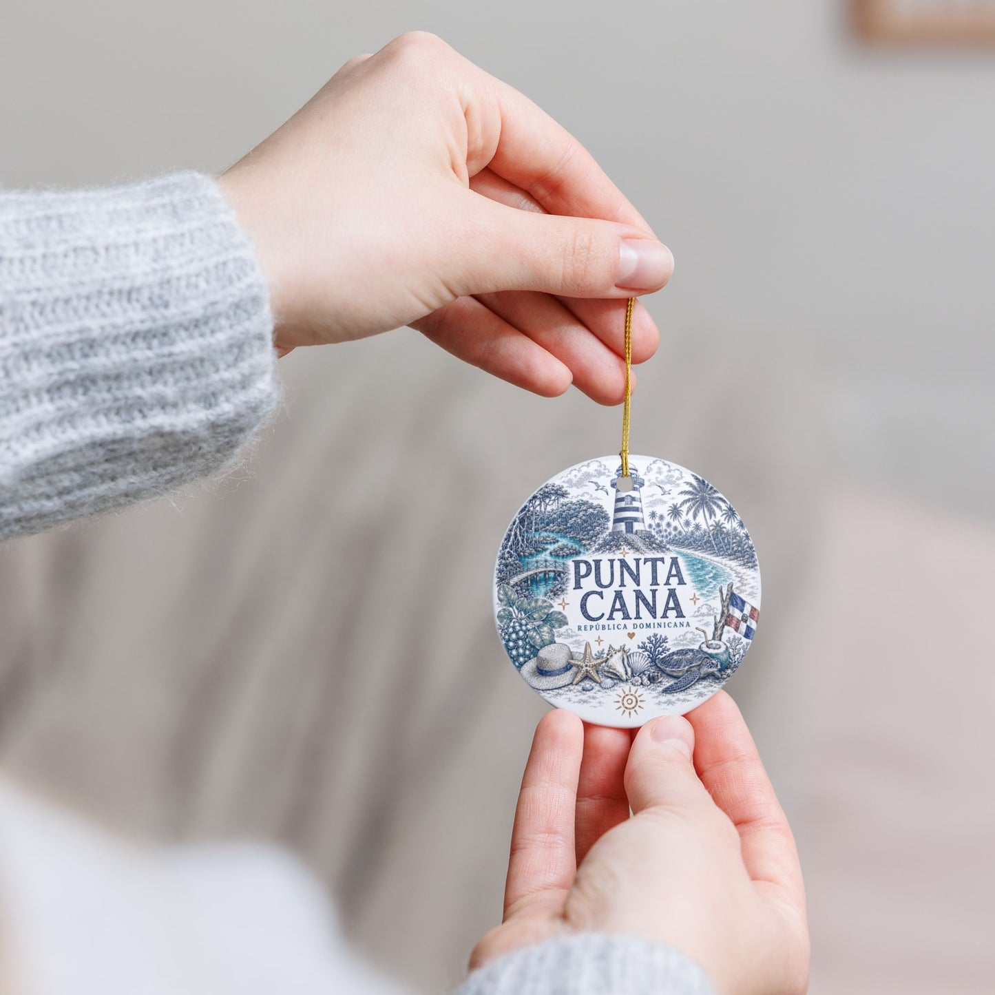 Punta Cana Dominican Republic Illustration Ornament | Ceramic Round Holiday Decoration