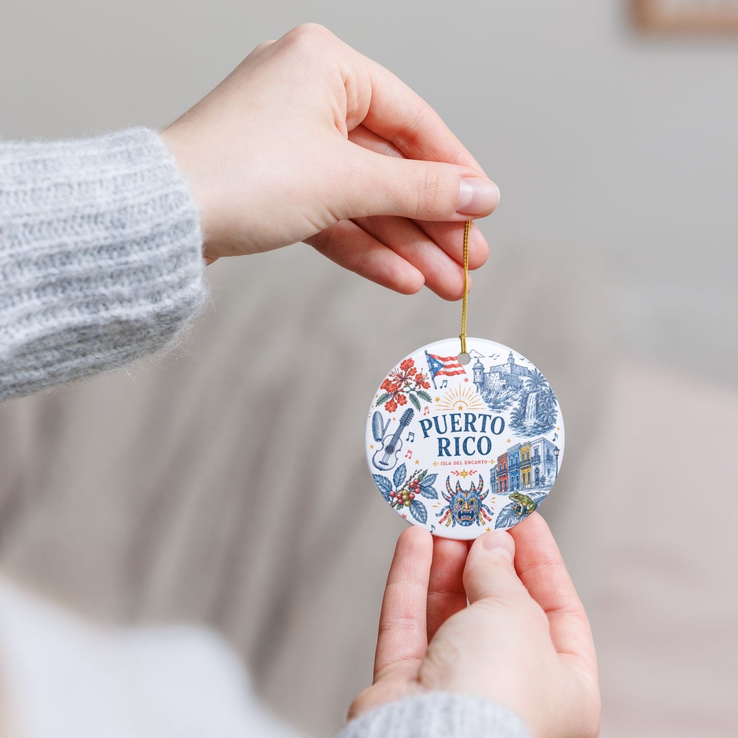 Puerto Rico Ceramic Ornament — Isla del Encanto Holiday Decoration