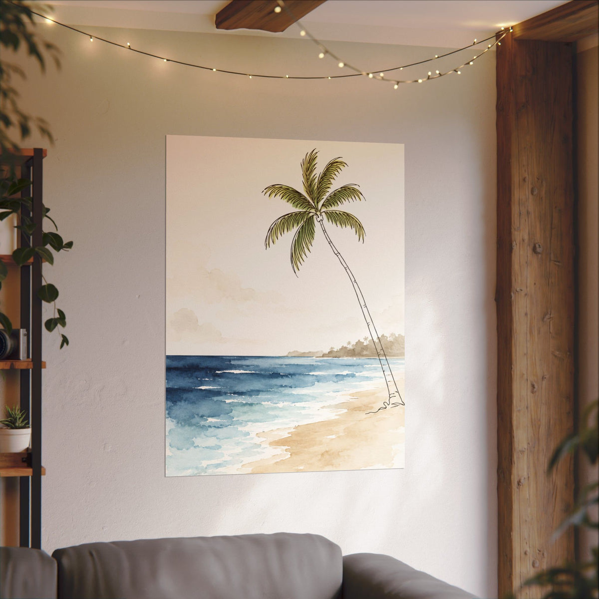 Coastal Beach Wall Art – Neutral Tropical Palm Tree Print