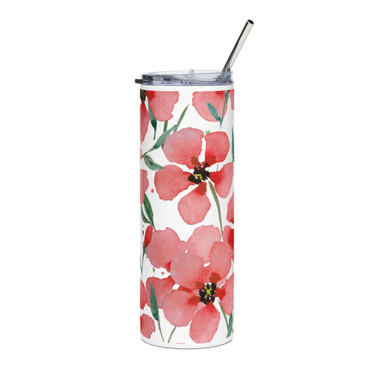 Watercolor Tropical Floral Skinny Tumbler | 20oz Stainless Steel Travel Cup with Straw