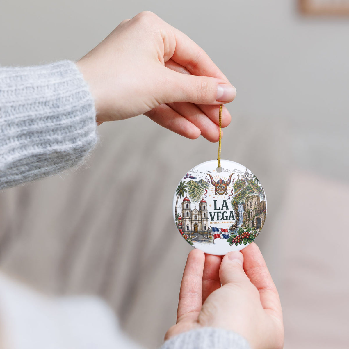La Vega Dominican Republic Ornament – Illustrated Ceramic Keepsake