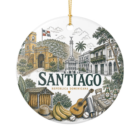 Santiago Dominican Republic Ornament – Illustrated Ceramic Keepsake