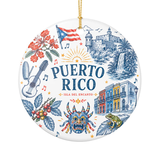 Puerto Rico Ornament – Illustrated Puerto Rican Heritage Ceramic Keepsake