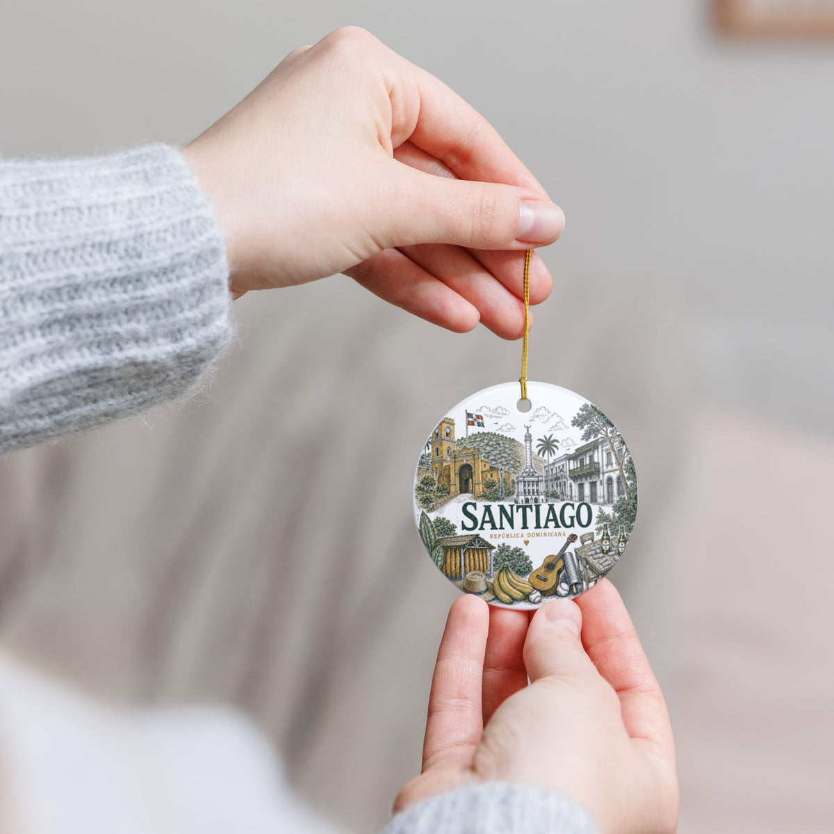 Santiago Dominican Republic Ornament – Illustrated Ceramic Keepsake