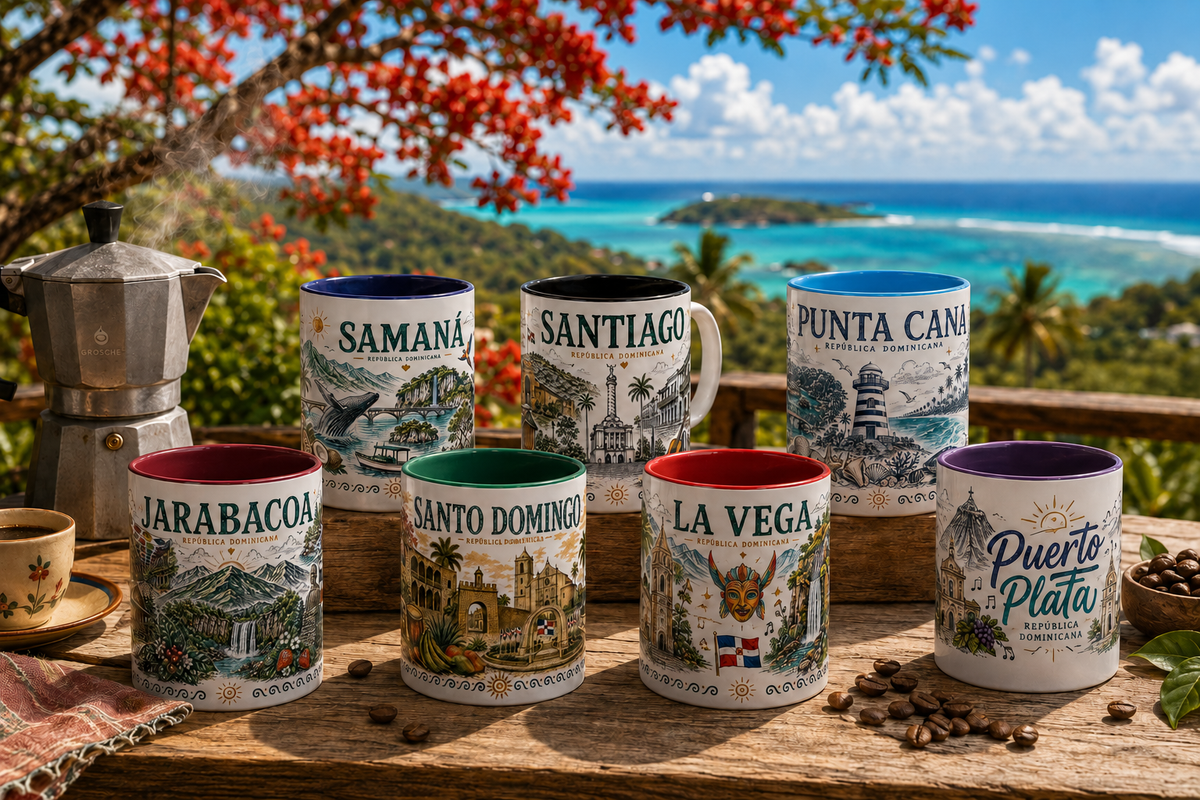 Puerto Plata Dominican Republic illustrated coffee mug