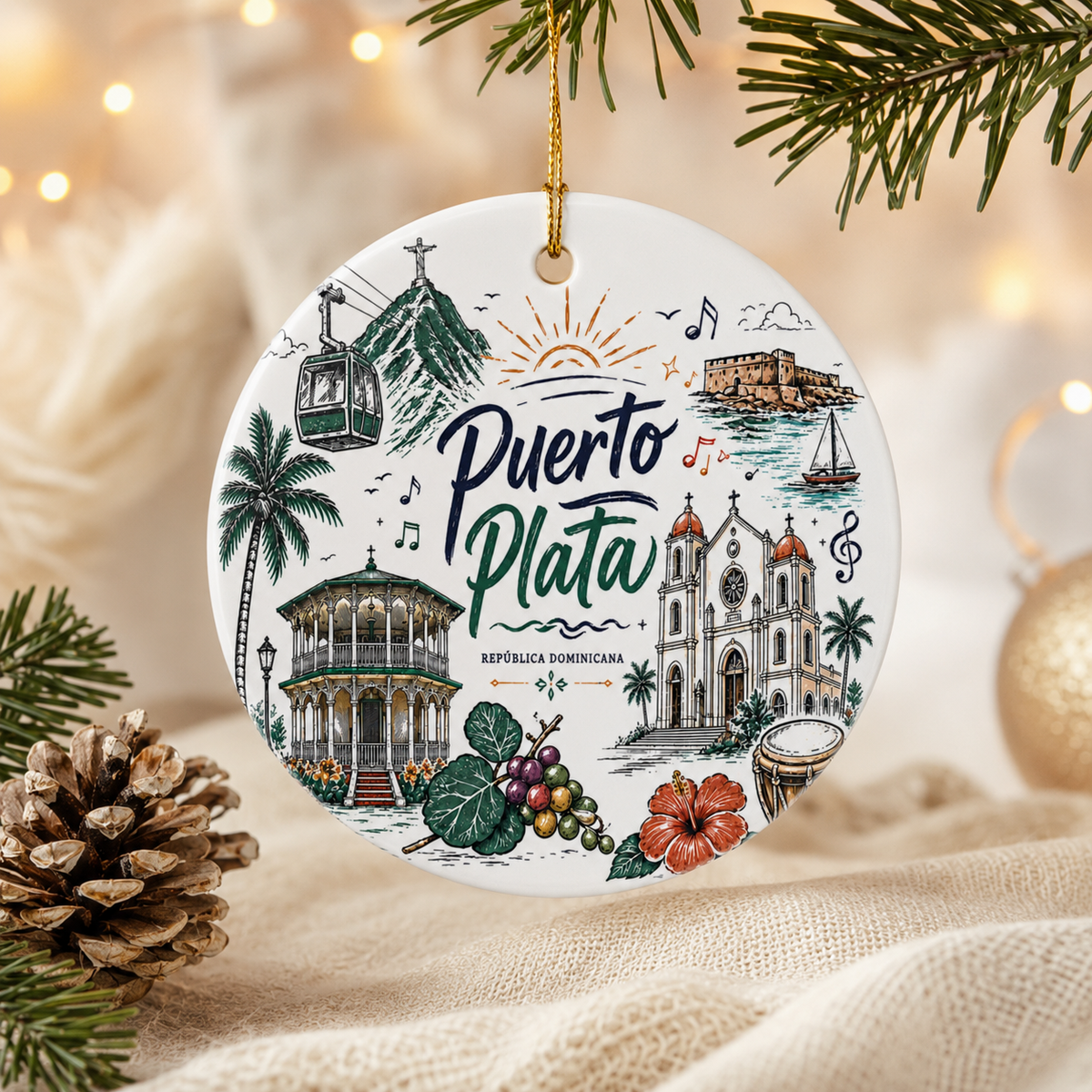 Puerto Plata Dominican Republic illustrated ceramic ornament