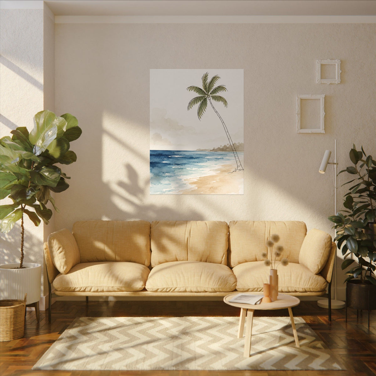 Coastal Beach Wall Art – Neutral Tropical Palm Tree Print