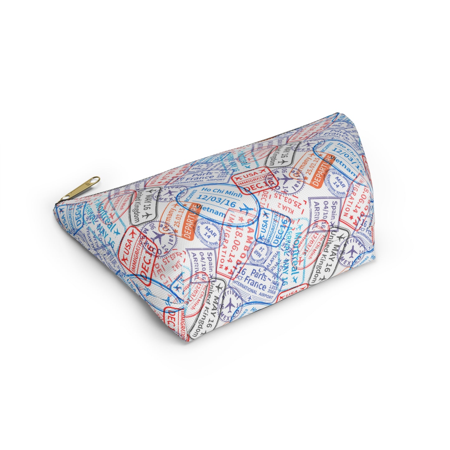 Travel Passport Stamp Cosmetic Pouch | Zipper Makeup Bag