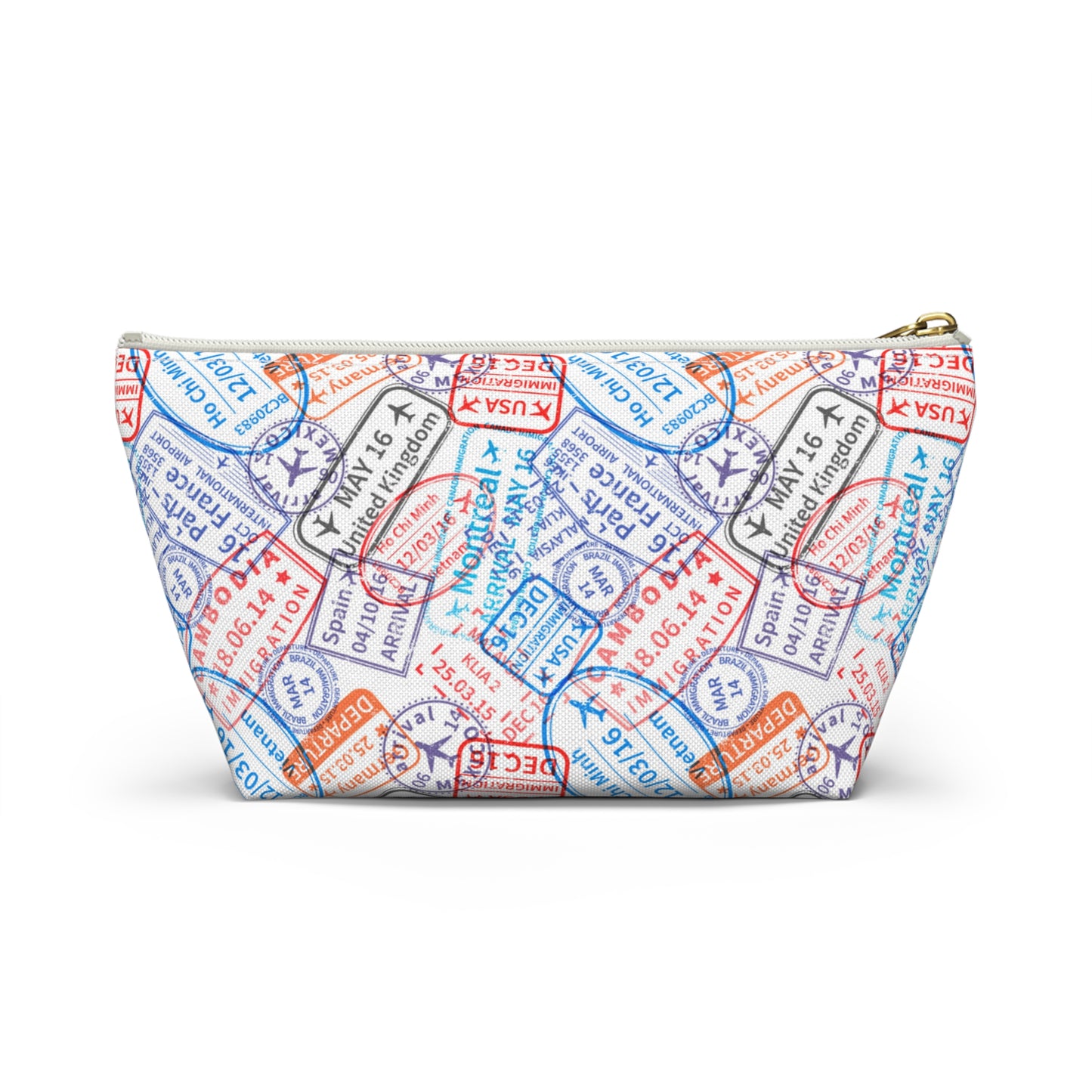 Travel Passport Stamp Cosmetic Pouch | Zipper Makeup Bag