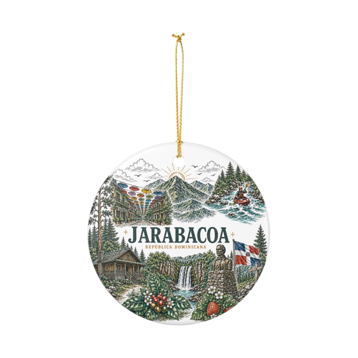 Jarabacoa Dominican Republic Illustration Ornament | Ceramic Round Holiday Decoration