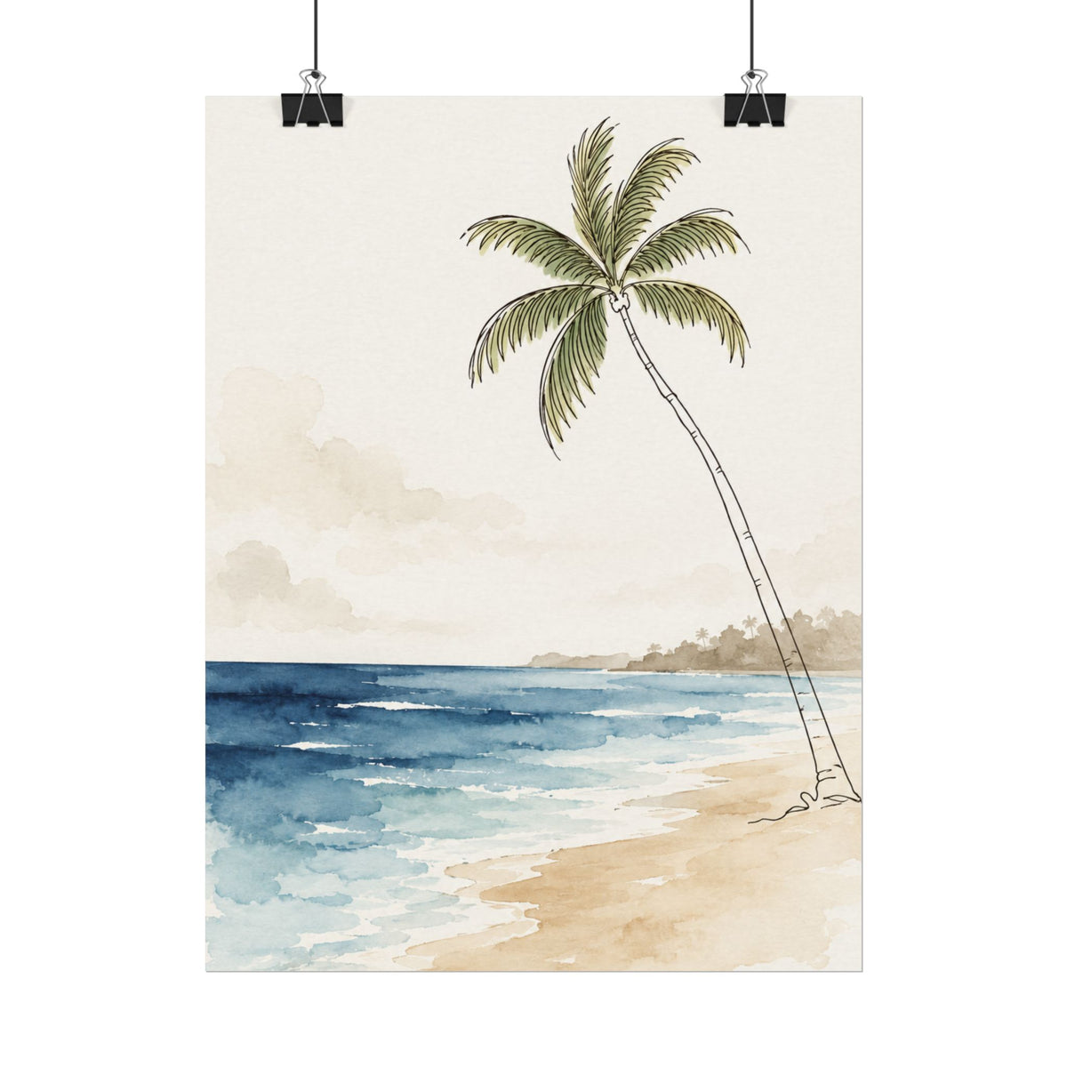 Coastal Beach Wall Art – Neutral Tropical Palm Tree Print