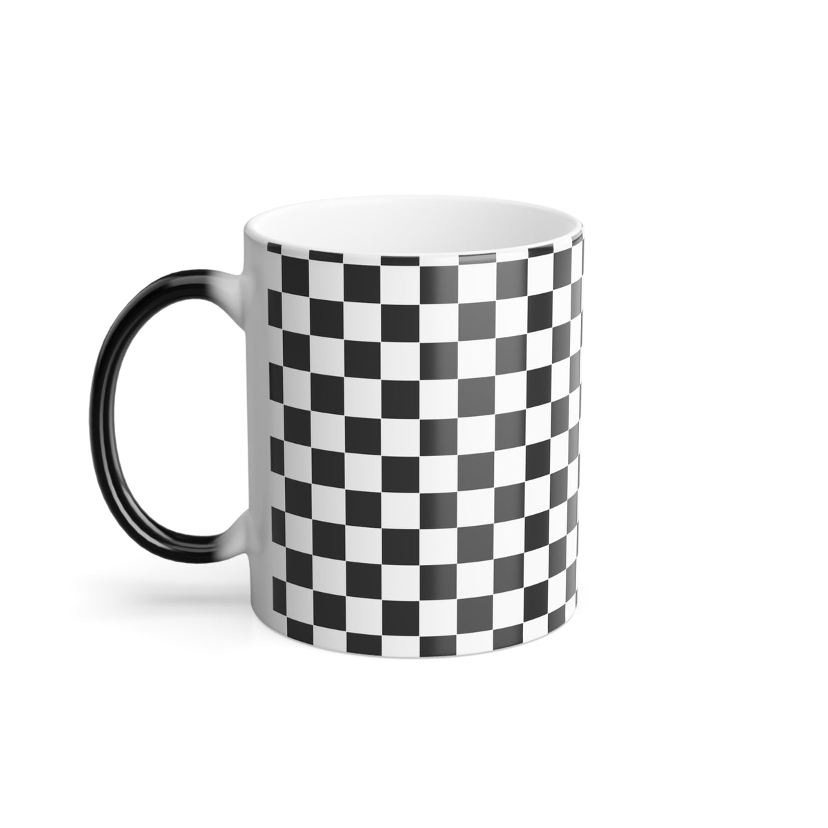 More Coffee Por Favor Color Changing Mug – Black & White Checkerboard Coffee Cup