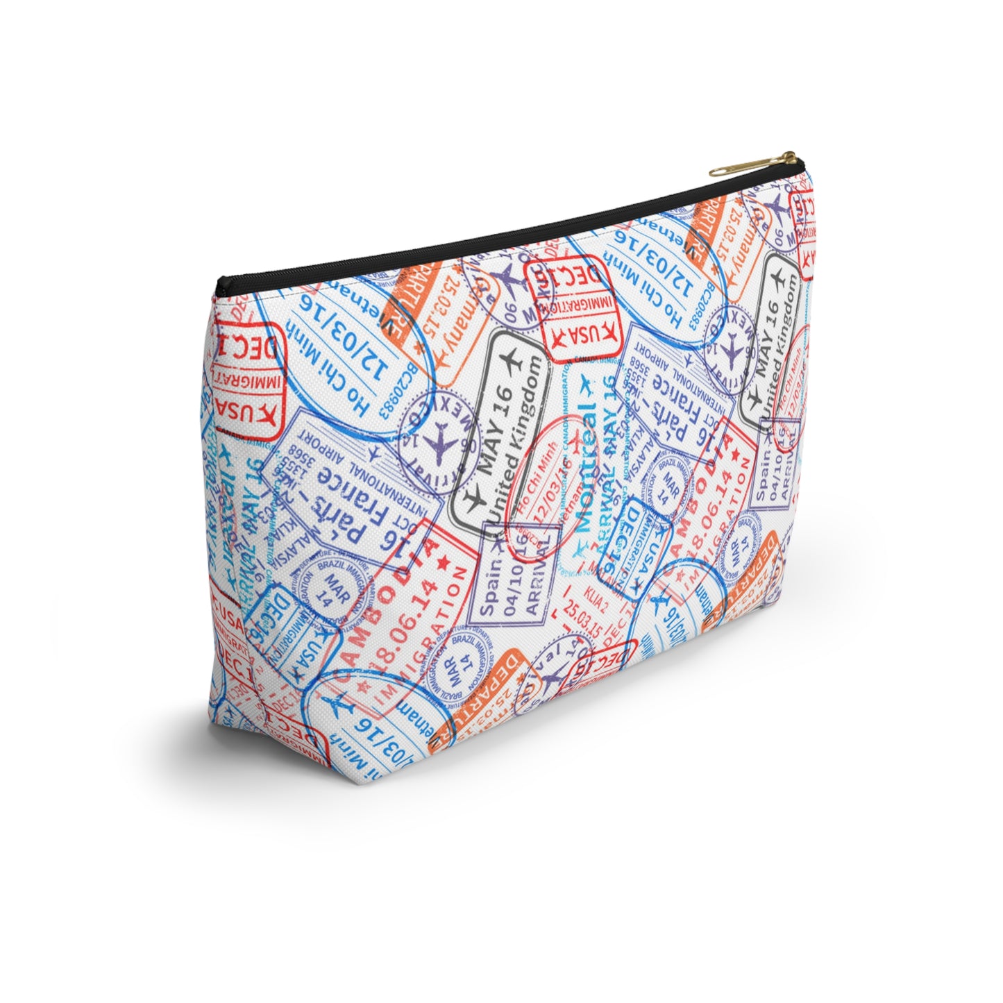 Travel Passport Stamp Cosmetic Pouch | Zipper Makeup Bag