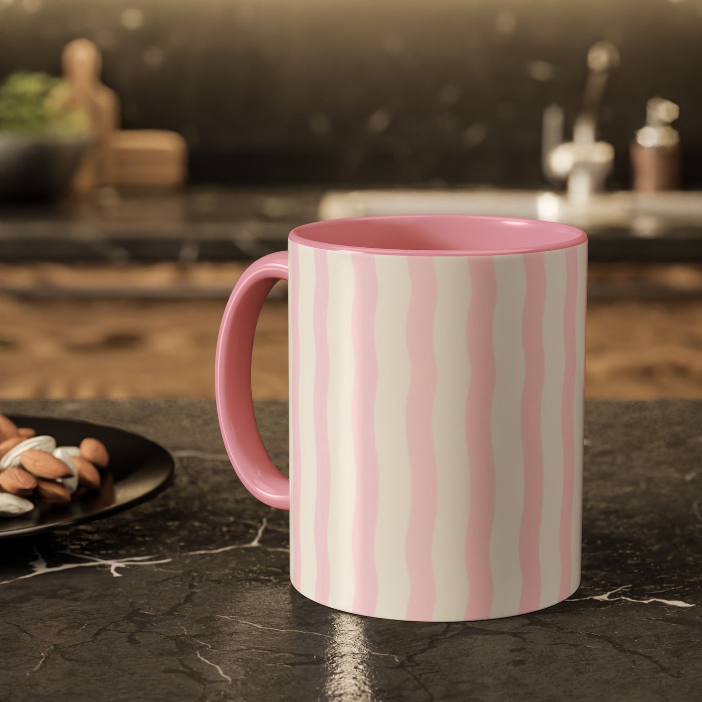 Dominicana Cherry Pink Striped Ceramic Coffee Mug | Cute Latina-Inspired Accent Mug