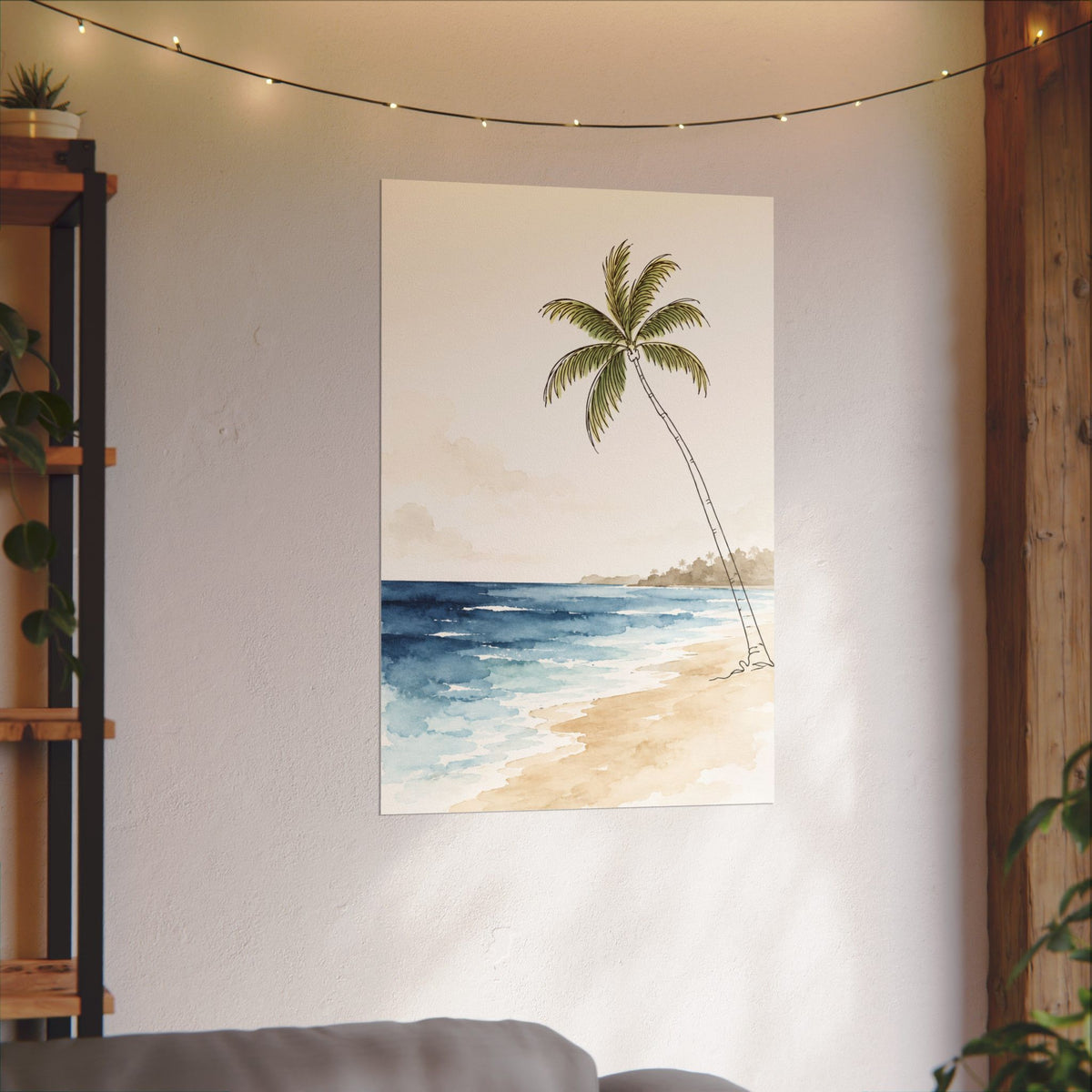 Coastal Beach Wall Art – Neutral Tropical Palm Tree Print