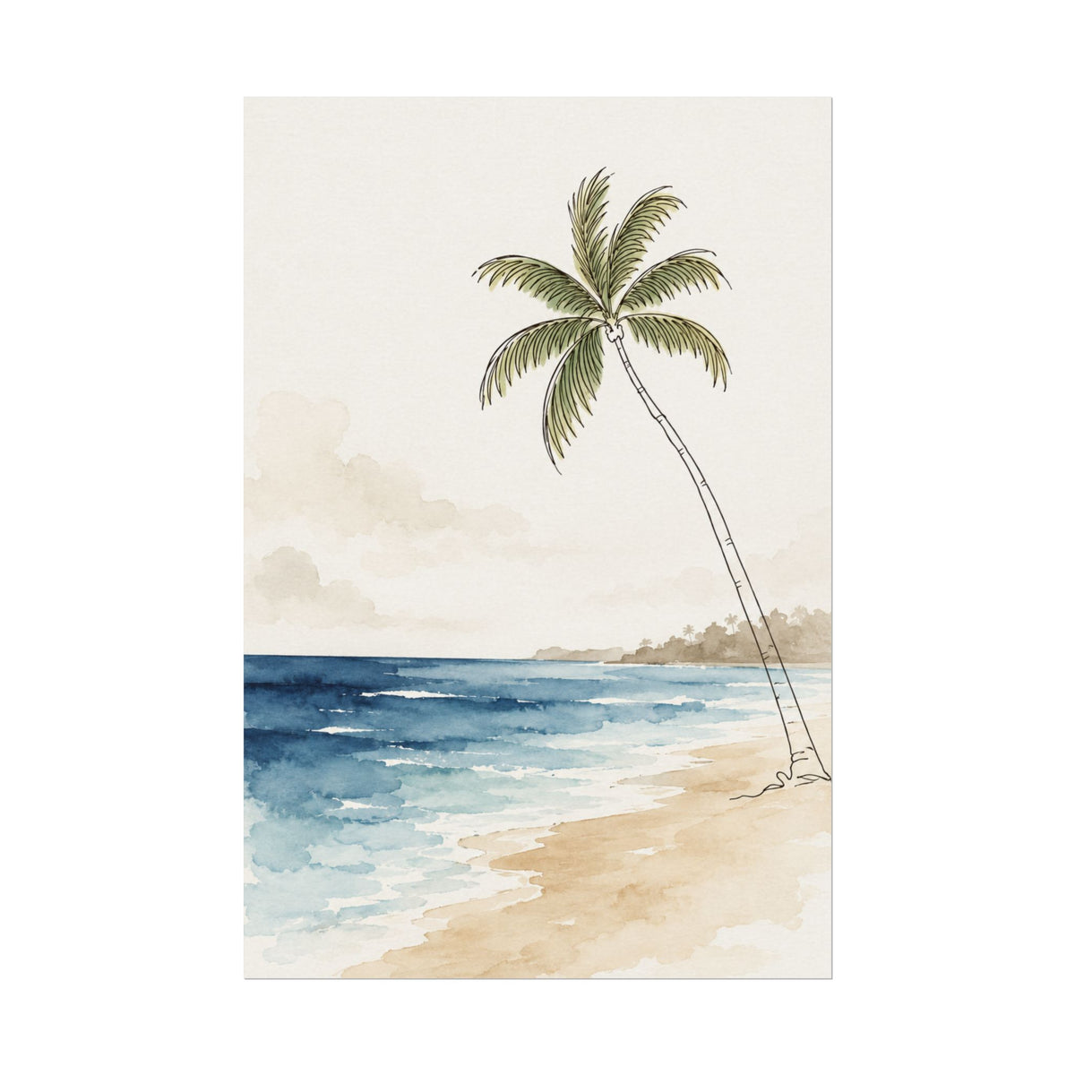 Coastal Beach Wall Art – Neutral Tropical Palm Tree Print