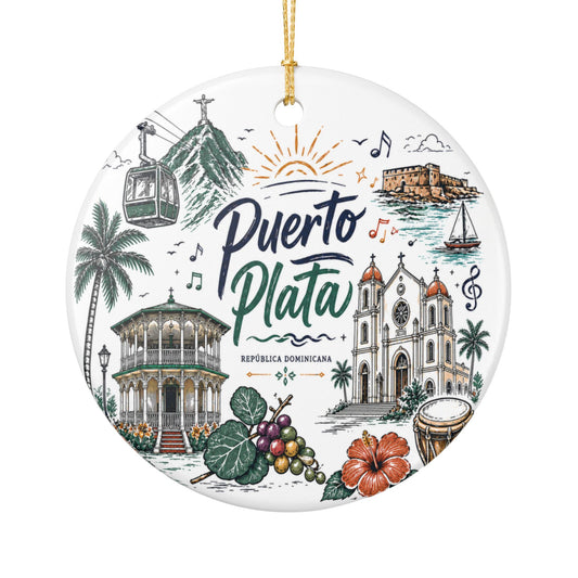 Puerto Plata Dominican Republic Illustration Ornament | Ceramic Round Holiday Decoration