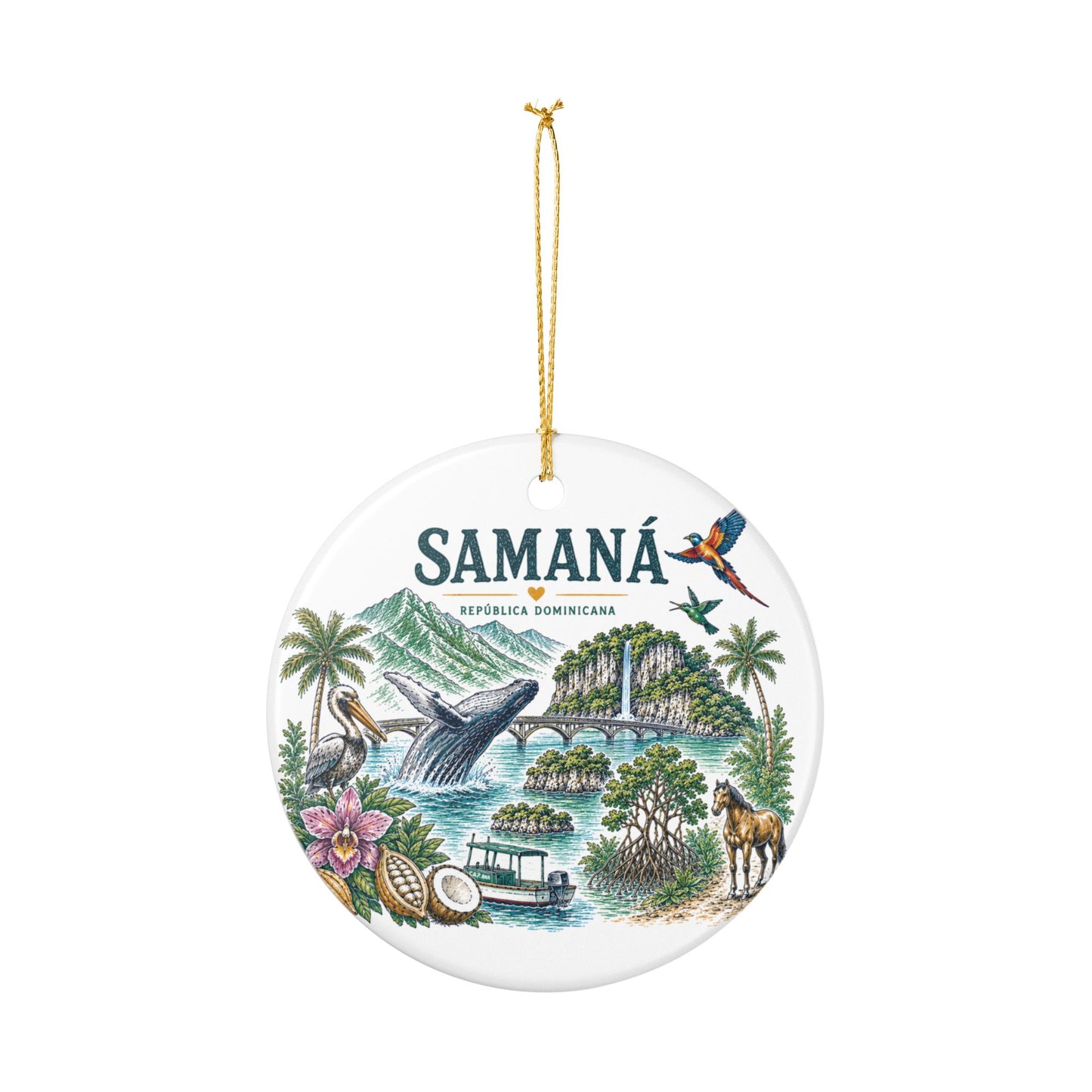 Samaná Dominican Republic Scene Illustration Ornament