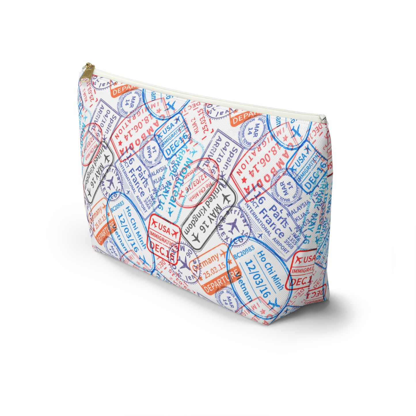 Travel Passport Stamp Cosmetic Pouch | Zipper Makeup Bag