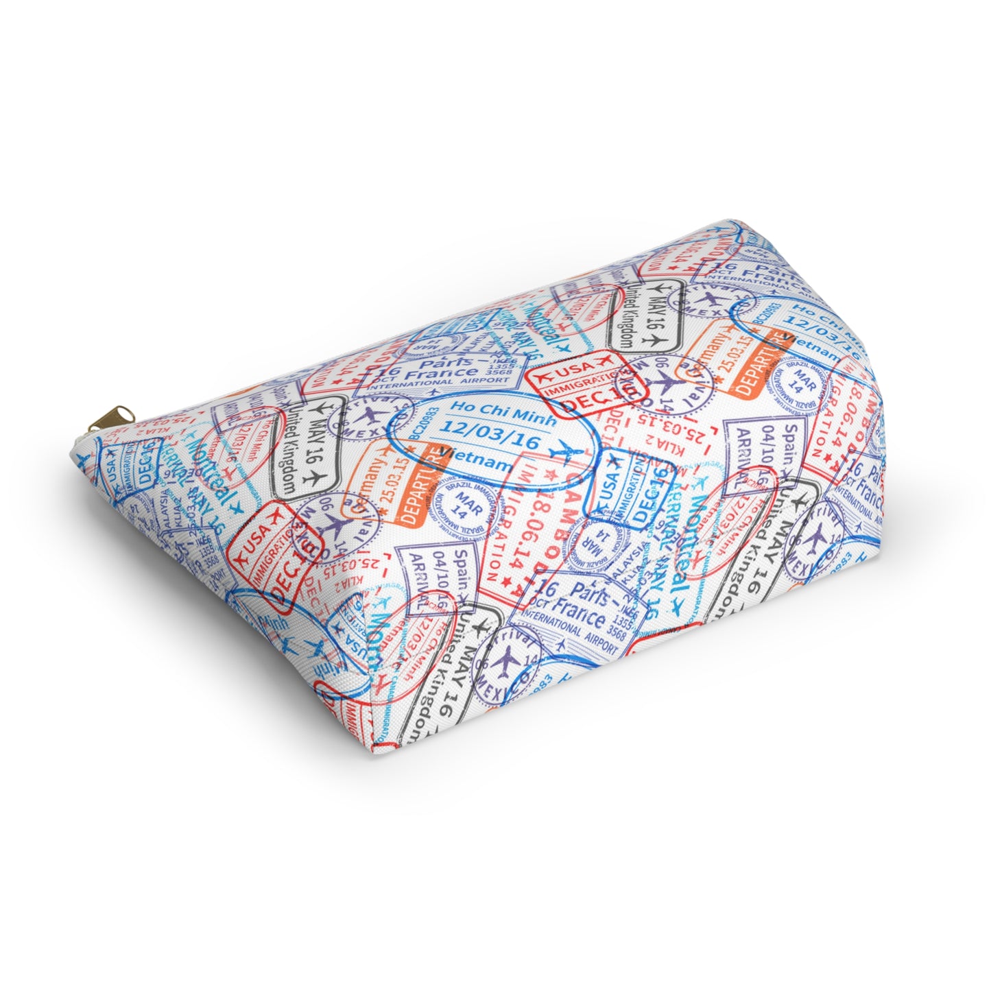 Travel Passport Stamp Cosmetic Pouch | Zipper Makeup Bag