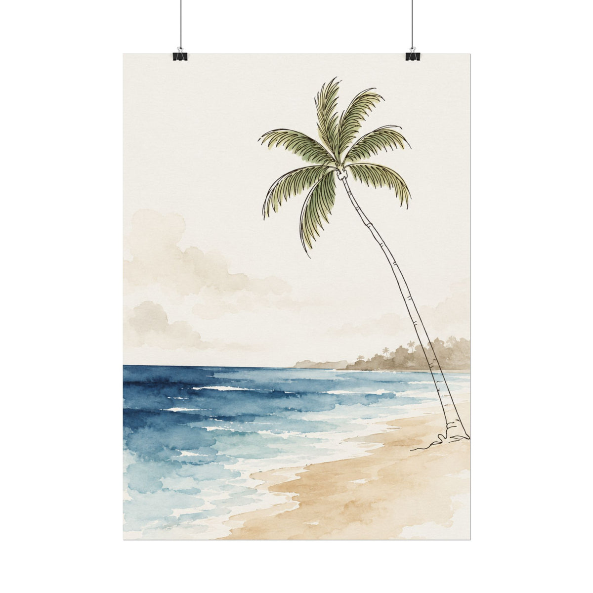 Coastal Beach Wall Art – Neutral Tropical Palm Tree Print