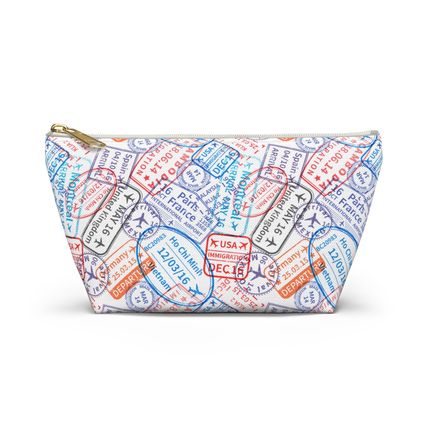 Travel Passport Stamp Cosmetic Pouch | Zipper Makeup Bag