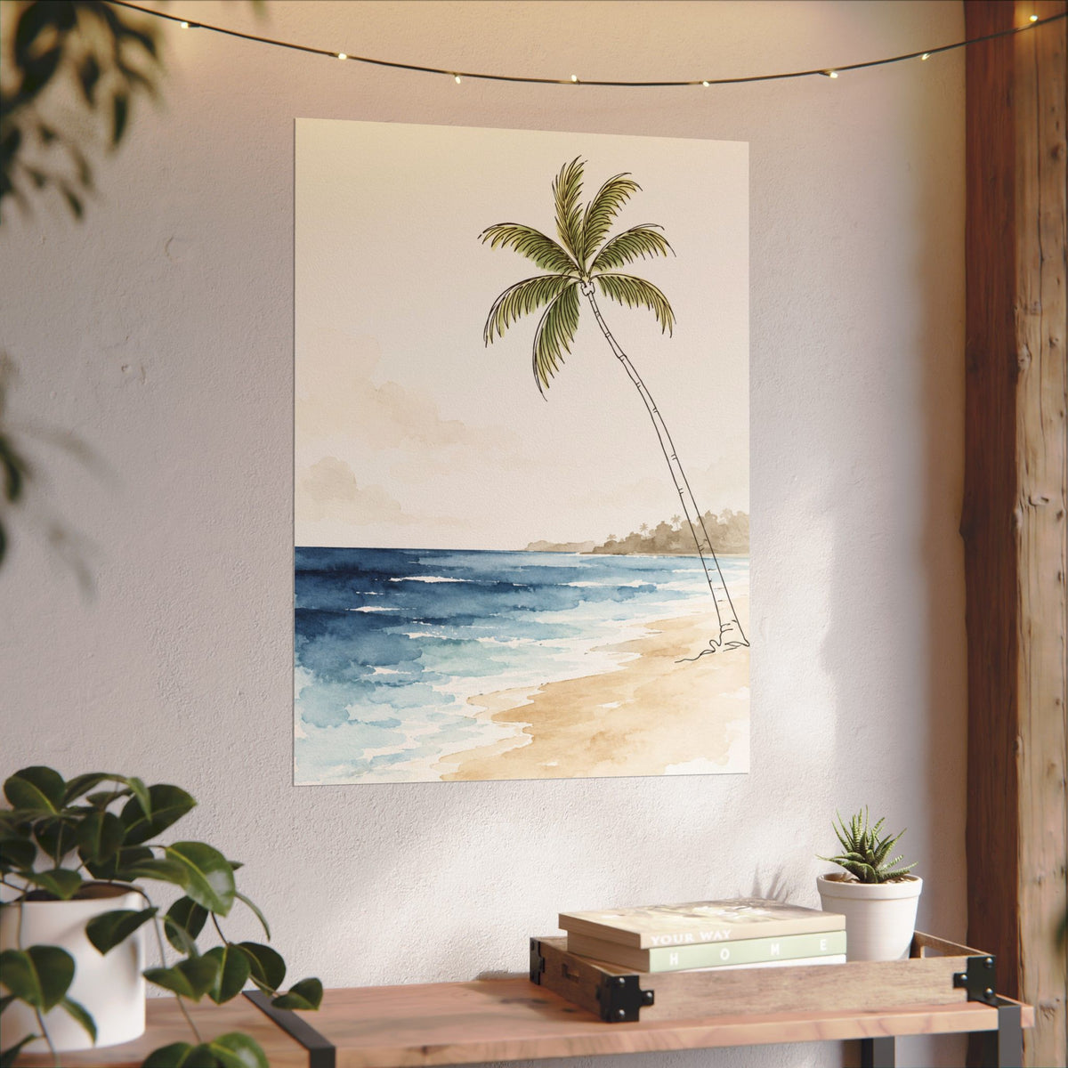 Coastal Beach Wall Art – Neutral Tropical Palm Tree Print