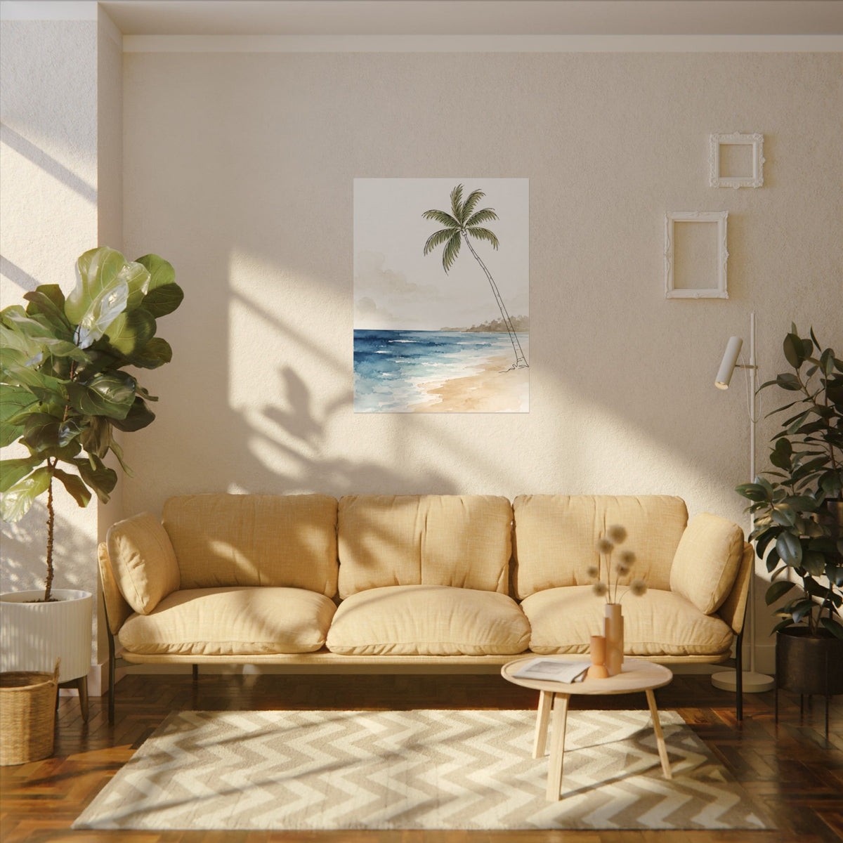 Coastal Beach Wall Art – Neutral Tropical Palm Tree Print