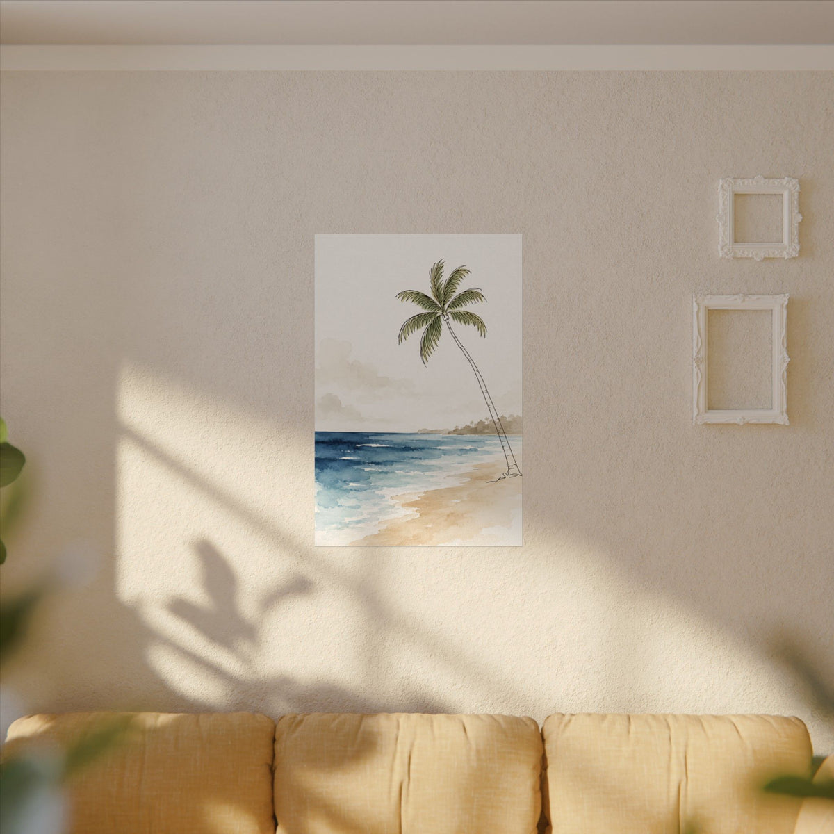 Coastal Beach Wall Art – Neutral Tropical Palm Tree Print