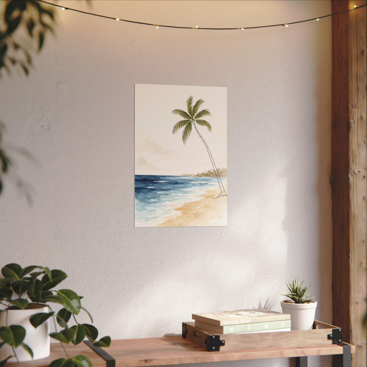 Coastal Beach Wall Art – Neutral Tropical Palm Tree Print