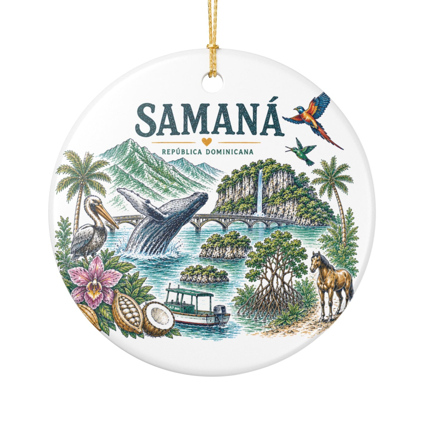 Samaná Dominican Republic Scene Illustration Ornament