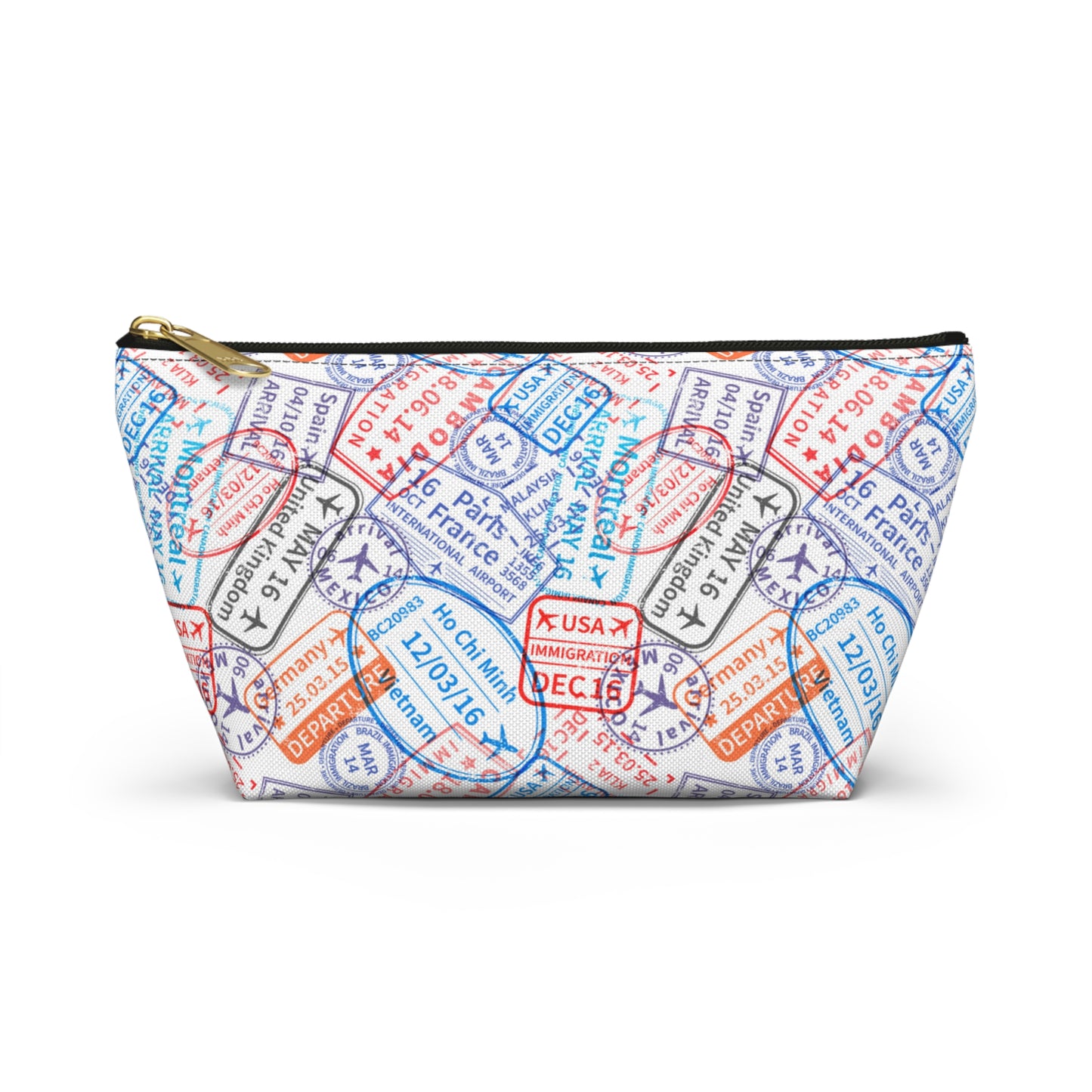 Travel Passport Stamp Cosmetic Pouch | Zipper Makeup Bag
