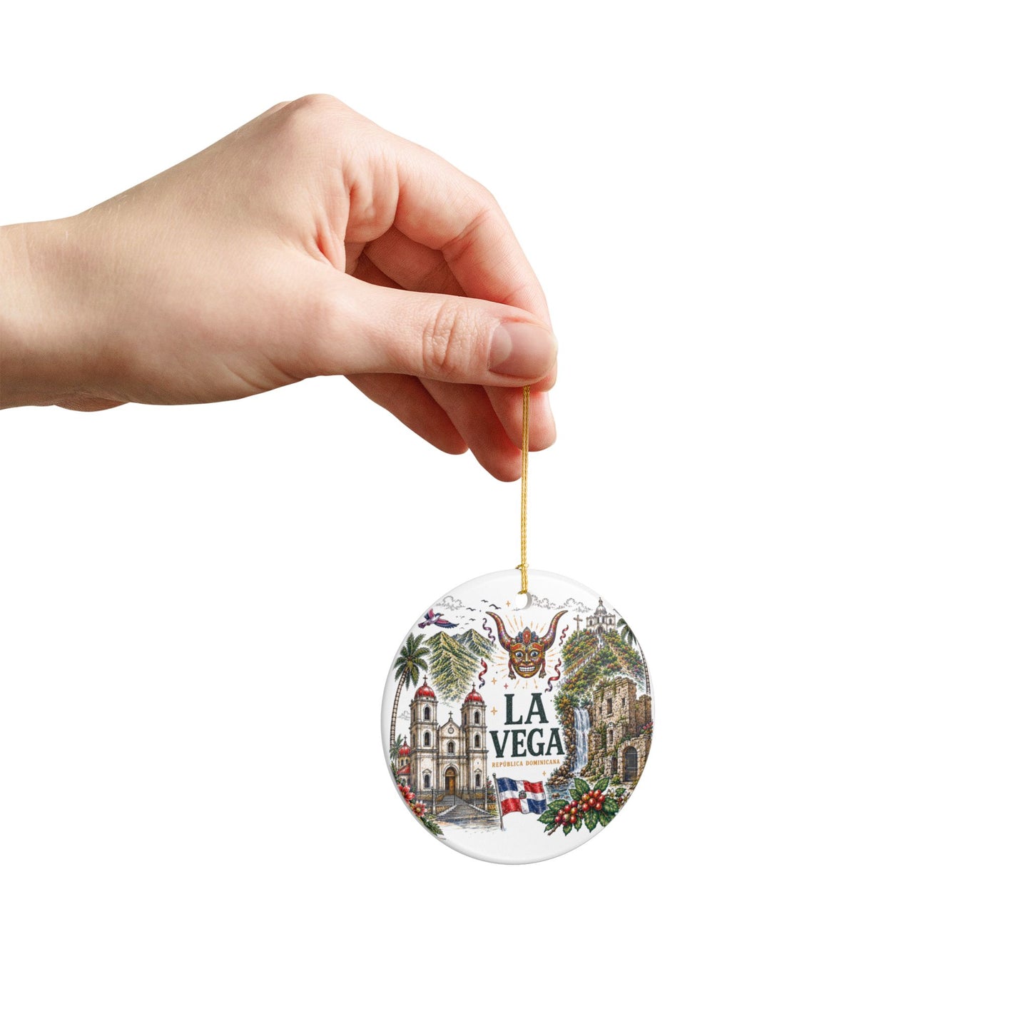 La Vega Dominican Republic Illustration Ornament | Ceramic Round Holiday Decoration