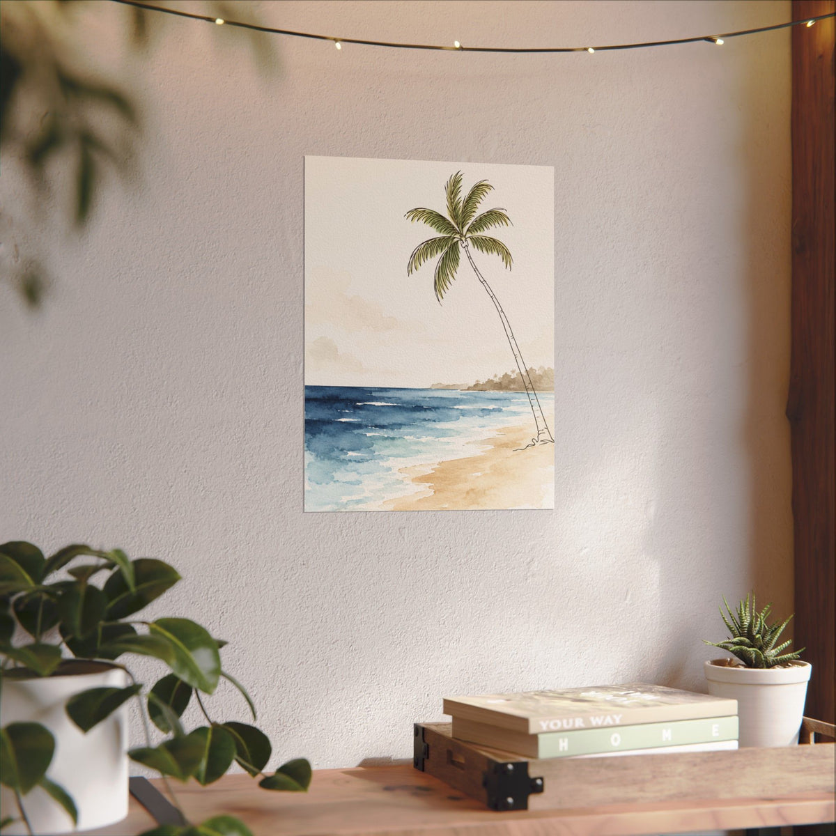 Coastal Beach Wall Art – Neutral Tropical Palm Tree Print