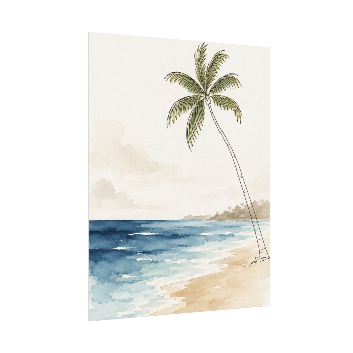 Coastal Beach Wall Art – Neutral Tropical Palm Tree Print