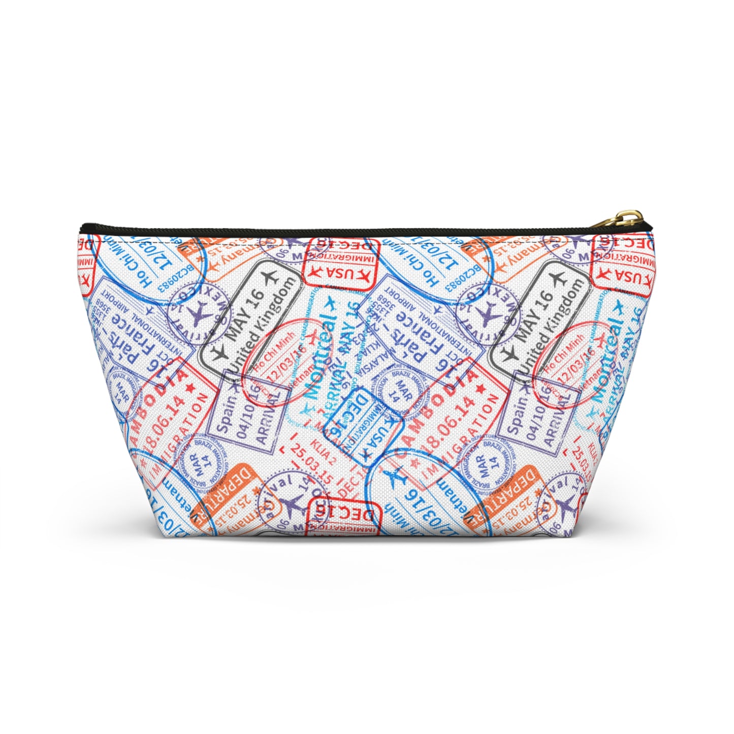 Travel Passport Stamp Cosmetic Pouch | Zipper Makeup Bag