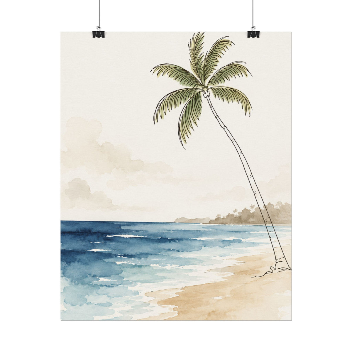 Coastal Beach Wall Art – Neutral Tropical Palm Tree Print