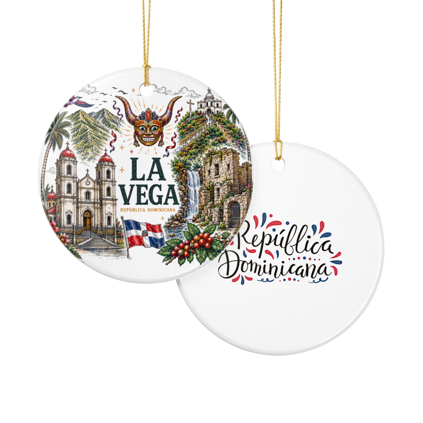 La Vega Dominican Republic Illustration Ornament | Ceramic Round Holiday Decoration