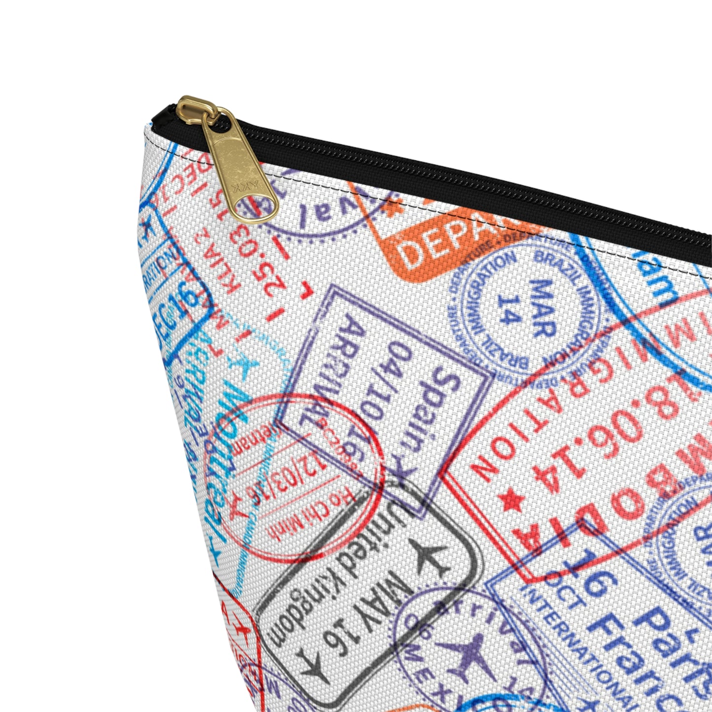 Travel Passport Stamp Cosmetic Pouch | Zipper Makeup Bag