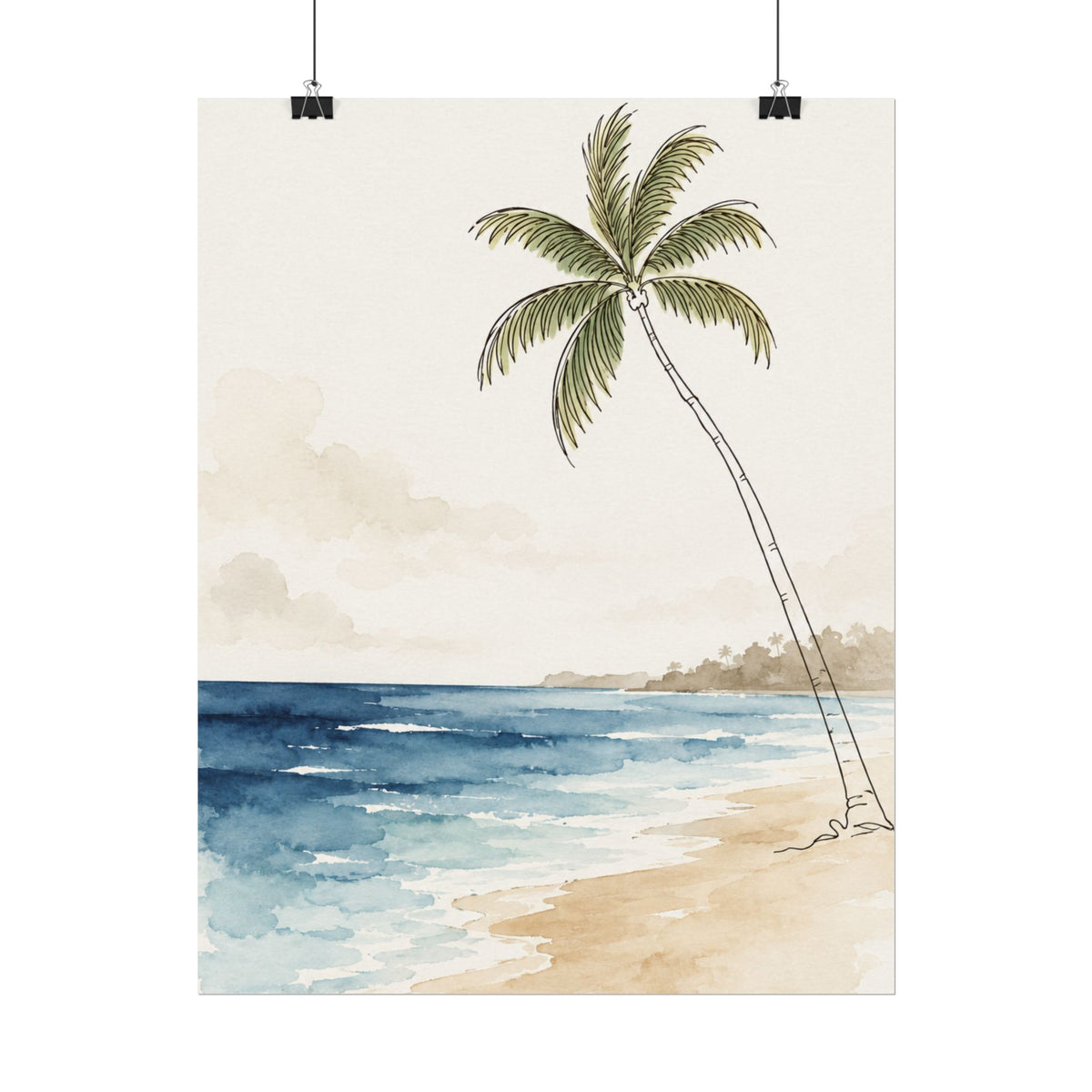 Coastal Beach Wall Art – Neutral Tropical Palm Tree Print