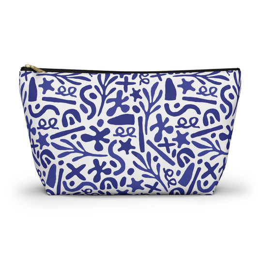 Blue Doodle Cosmetic Pouch | Zipper Makeup Bag
