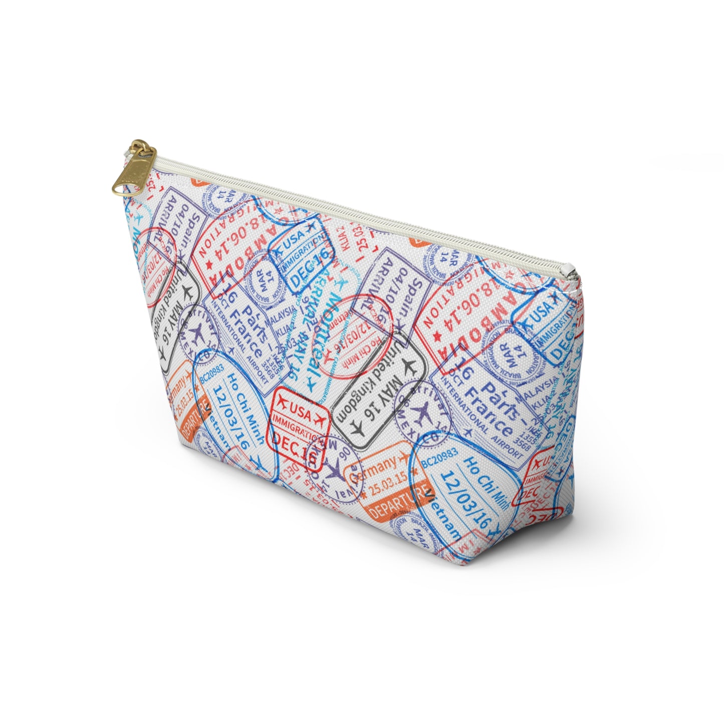 Travel Passport Stamp Cosmetic Pouch | Zipper Makeup Bag