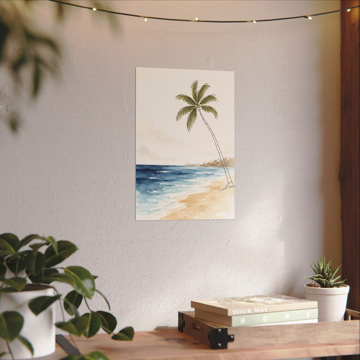 Coastal Beach Wall Art – Neutral Tropical Palm Tree Print