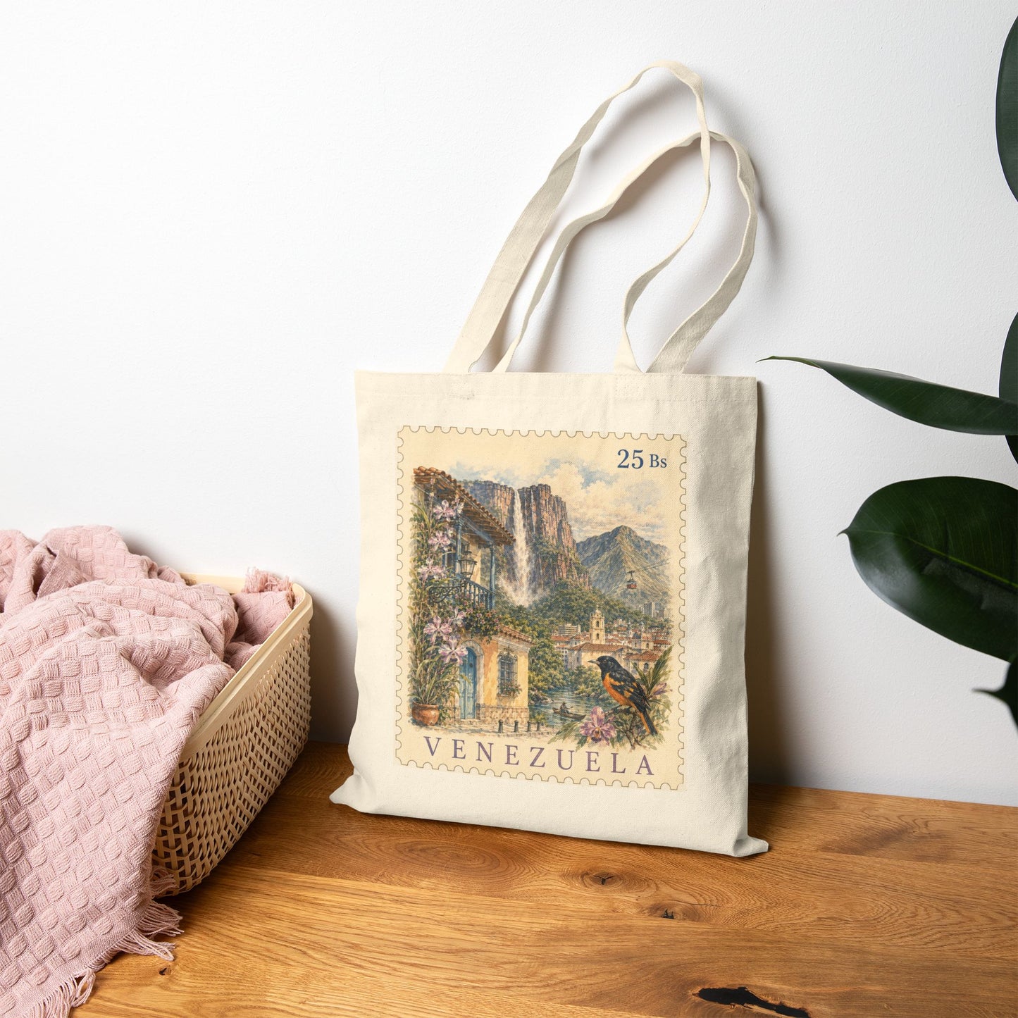 Venezuela Vintage Postage Stamp Canvas Tote Bag | Eco-Friendly Reusable Shopping Bag