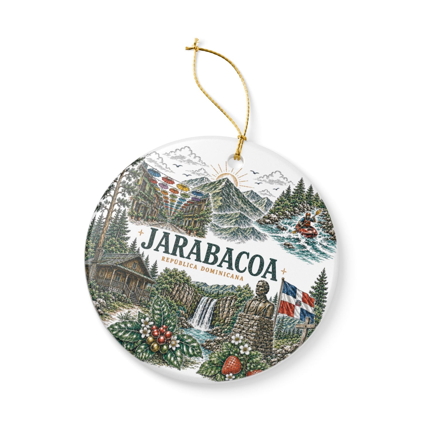 Jarabacoa Dominican Republic Illustration Ornament | Ceramic Round Holiday Decoration