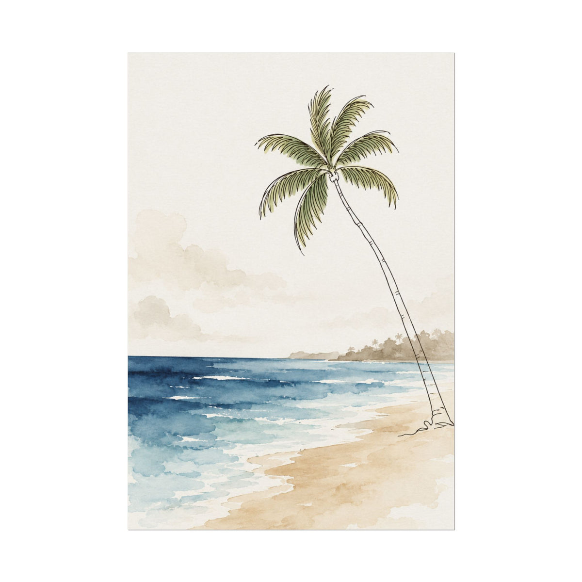 Coastal Beach Wall Art – Neutral Tropical Palm Tree Print