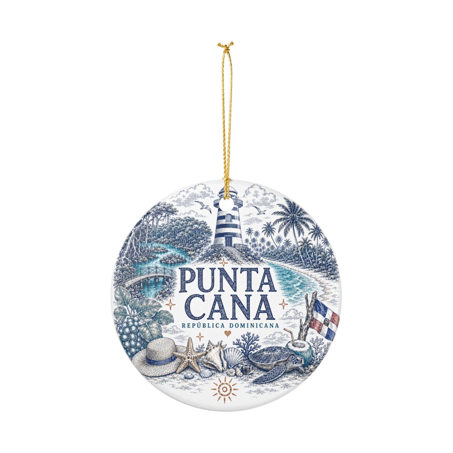Punta Cana Dominican Republic Illustration Ornament | Ceramic Round Holiday Decoration
