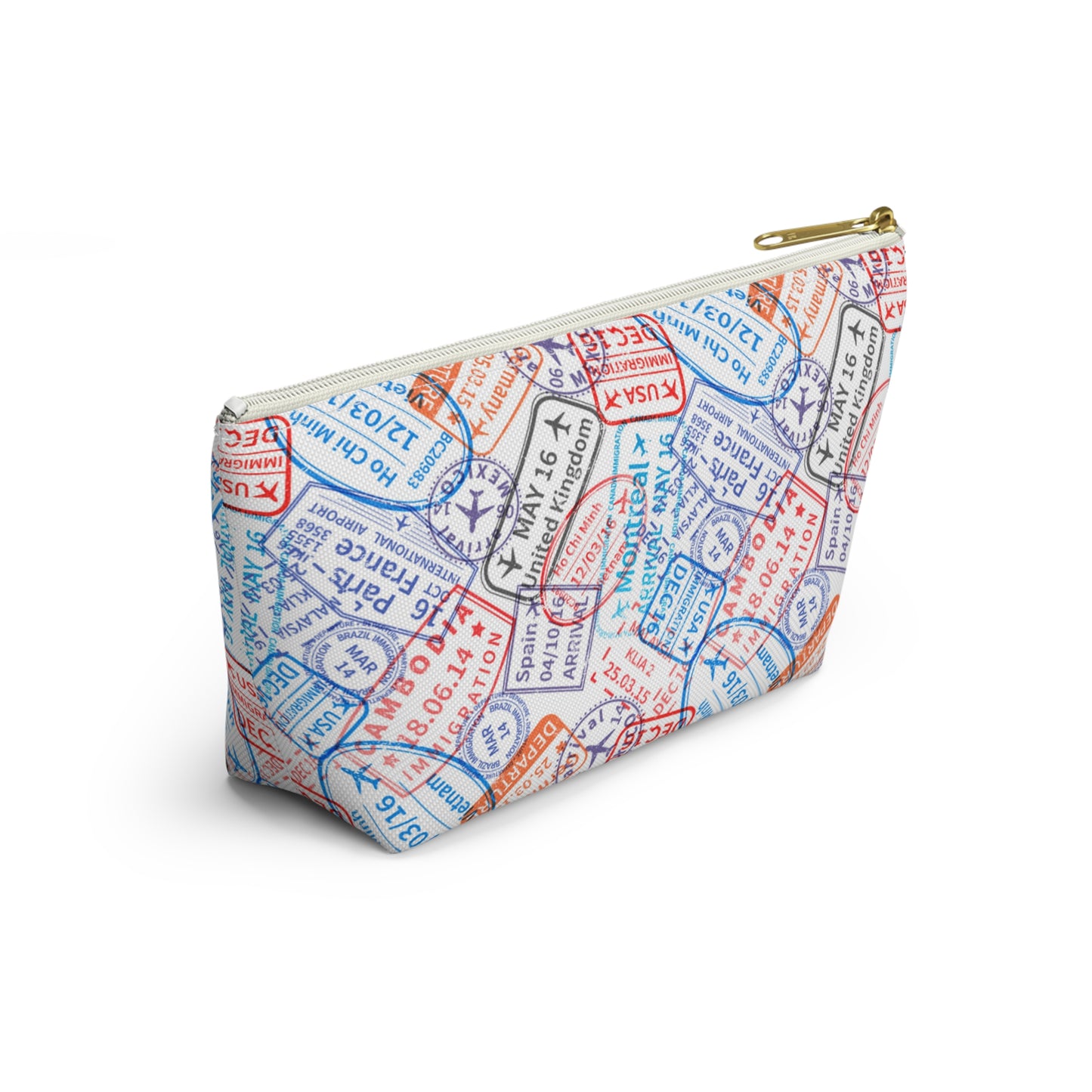 Travel Passport Stamp Cosmetic Pouch | Zipper Makeup Bag