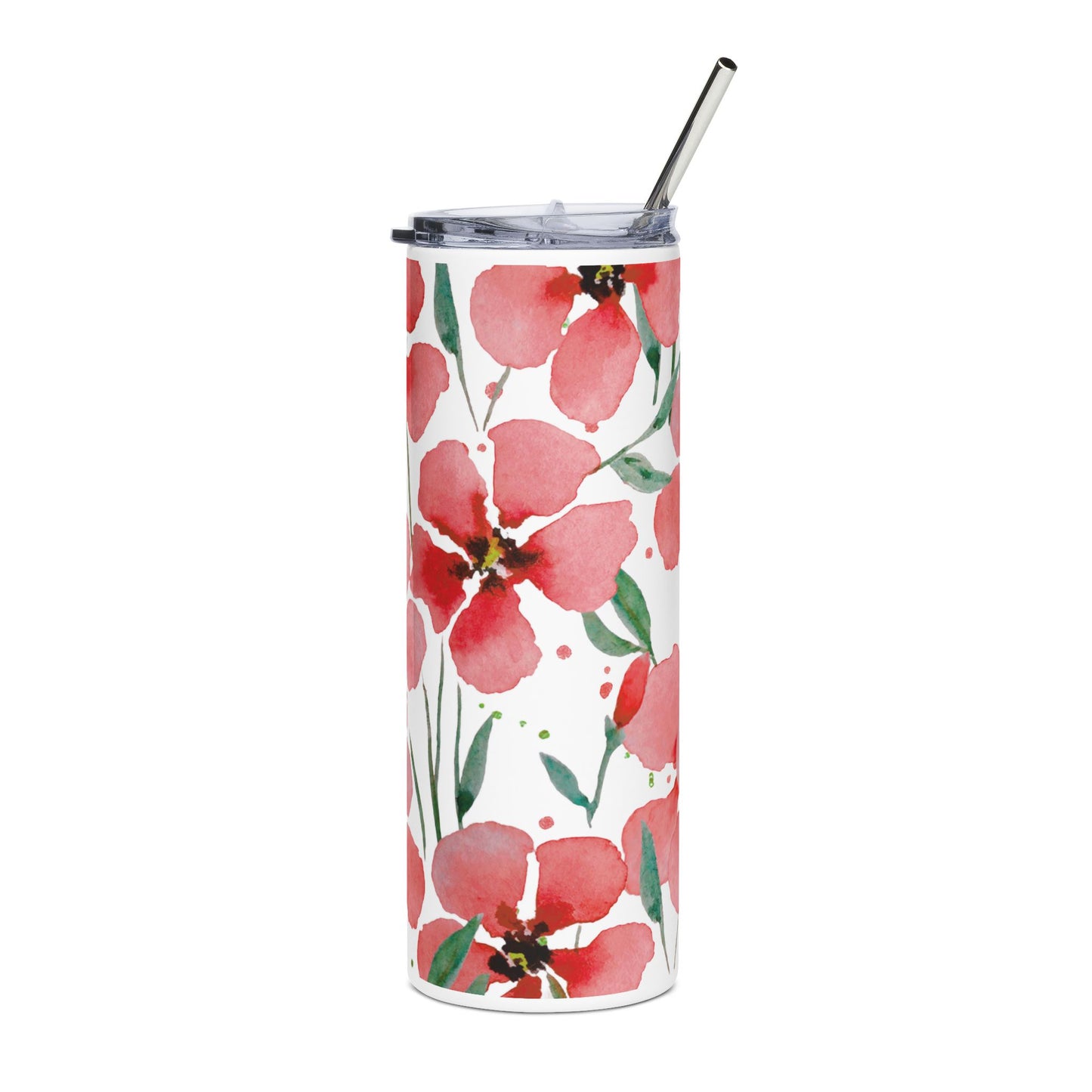Watercolor Tropical Floral Skinny Tumbler | 20oz Stainless Steel Travel Cup with Straw