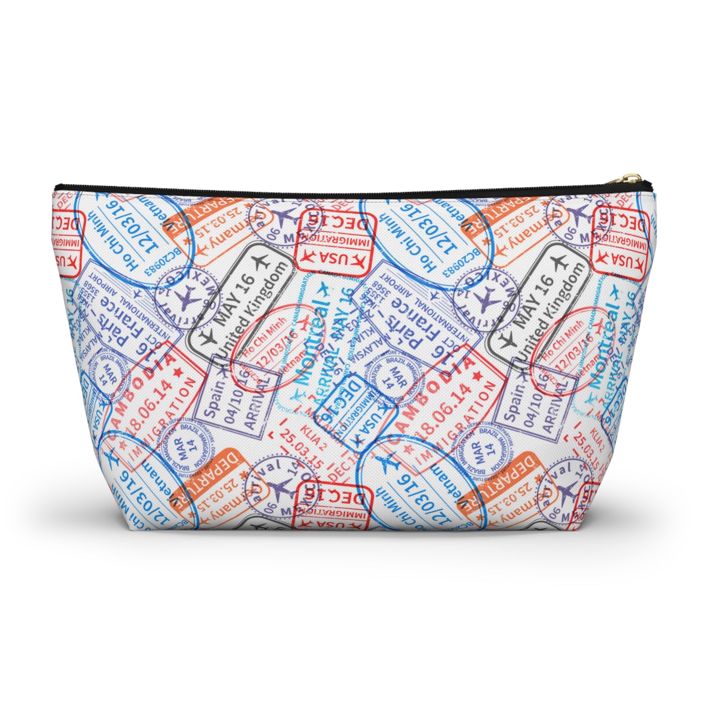 Travel Passport Stamp Cosmetic Pouch | Zipper Makeup Bag